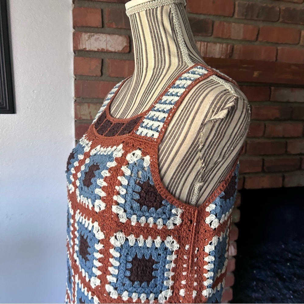 CATO Granny Square Crochet Tank Top Brown Blue Sz XS - Picture 4 of 7